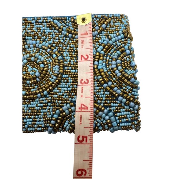 Hand Beaded Clutch Purse Blue Gold Beaded Evening Bag Beaded Intricate Design - Picture 10 of 10